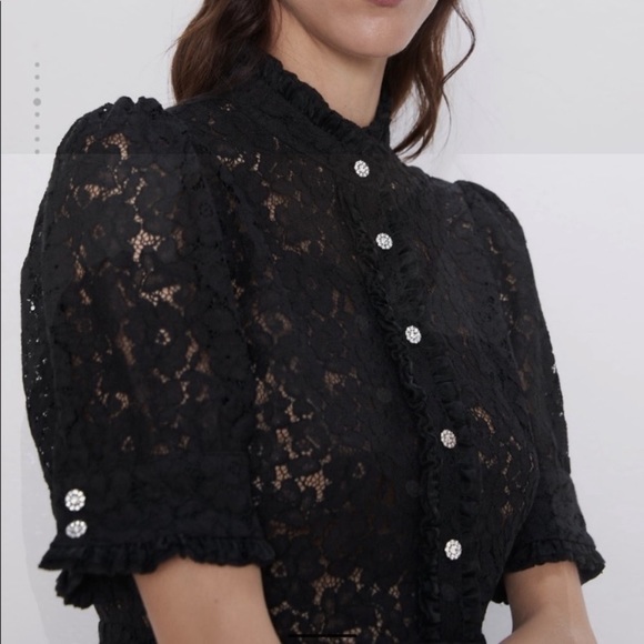 Zara NWT Luxury Party Festive Wedding Holiday black lace dress w/jewel buttons - Picture 2 of 9